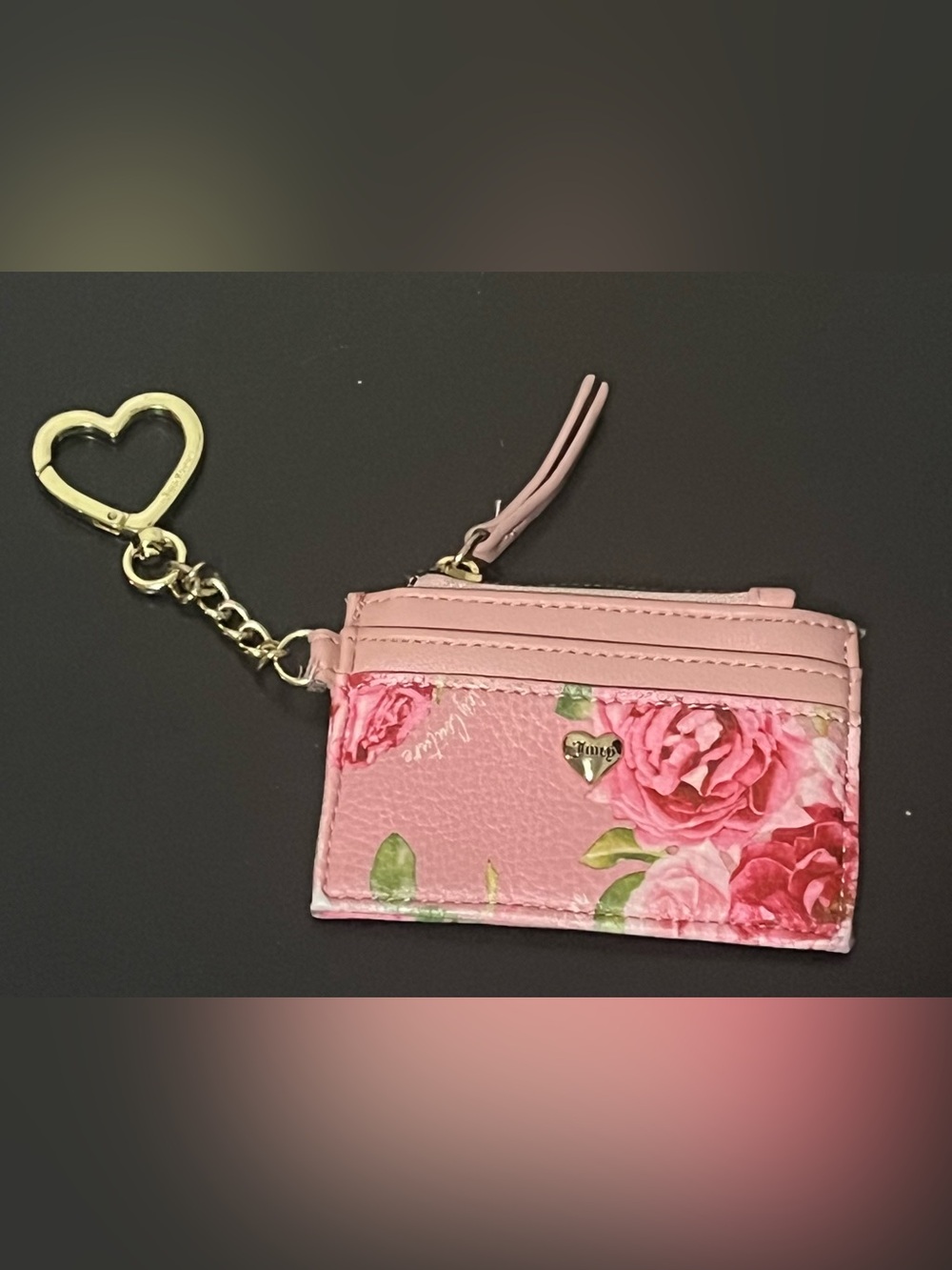 Juicy Couture Pink Floral Card Holder with Gold Heart Accent